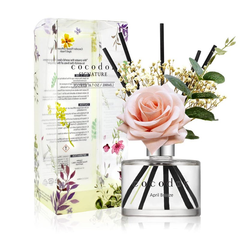 COCODOR Rose Flower Reed Diffuser/April Breeze/6.7oz(200ml)/1 Pack/Reed Diffuser, Reed Diffuser Set, Oil Diffuser & Reed Diffuser Sticks, Home Decor & Office Decor, Fragrance and Gifts - Image 1